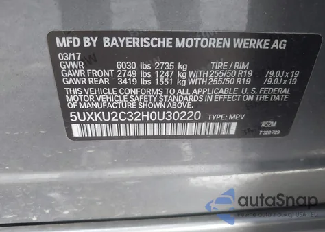 2017 BMW X6 xDrive35I from USA, damaged, VIN 5UXKU2C32H0U30220